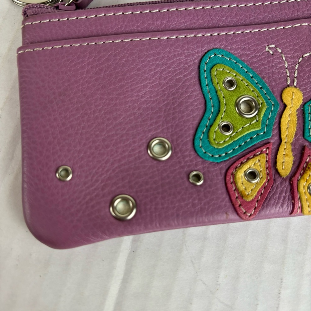 Fossil lavender leather card/key holder w/butterfly - Picture 2 of 13